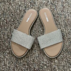 Fashion Nova Glittering Silver Slide Sandals